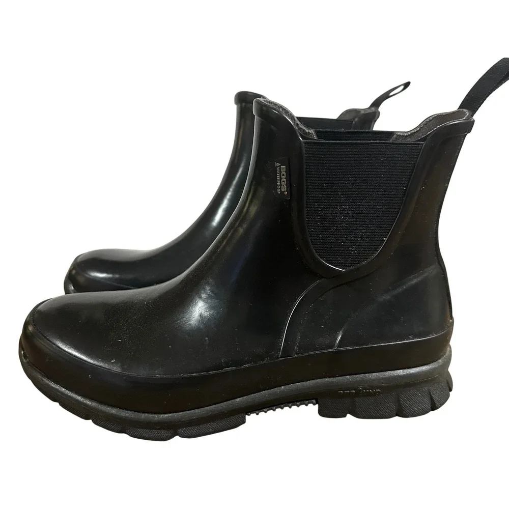Bogs Amanda Slip Boot Black Rubber Waterproof Chelsea Rain Boots Womens Size 7